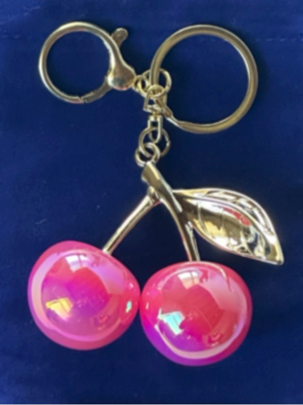 Pink translucent cherry Bag charm Gold Cherry Keychain with lobster claw - NWT